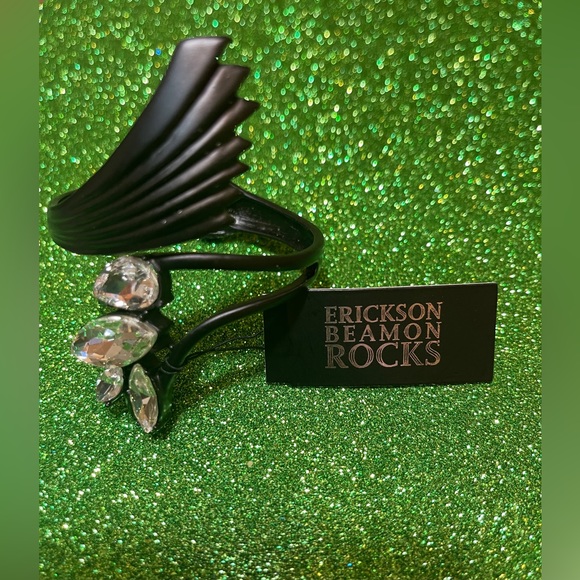 ERICKSON BEAMON ROCKS ART DECO BLACK  CLEAR CUFF Swarovski Crystal Bracelet NEW - Picture 9 of 9